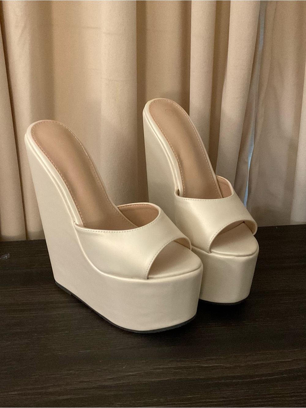 Platform Wedge Slide Heels in Cream